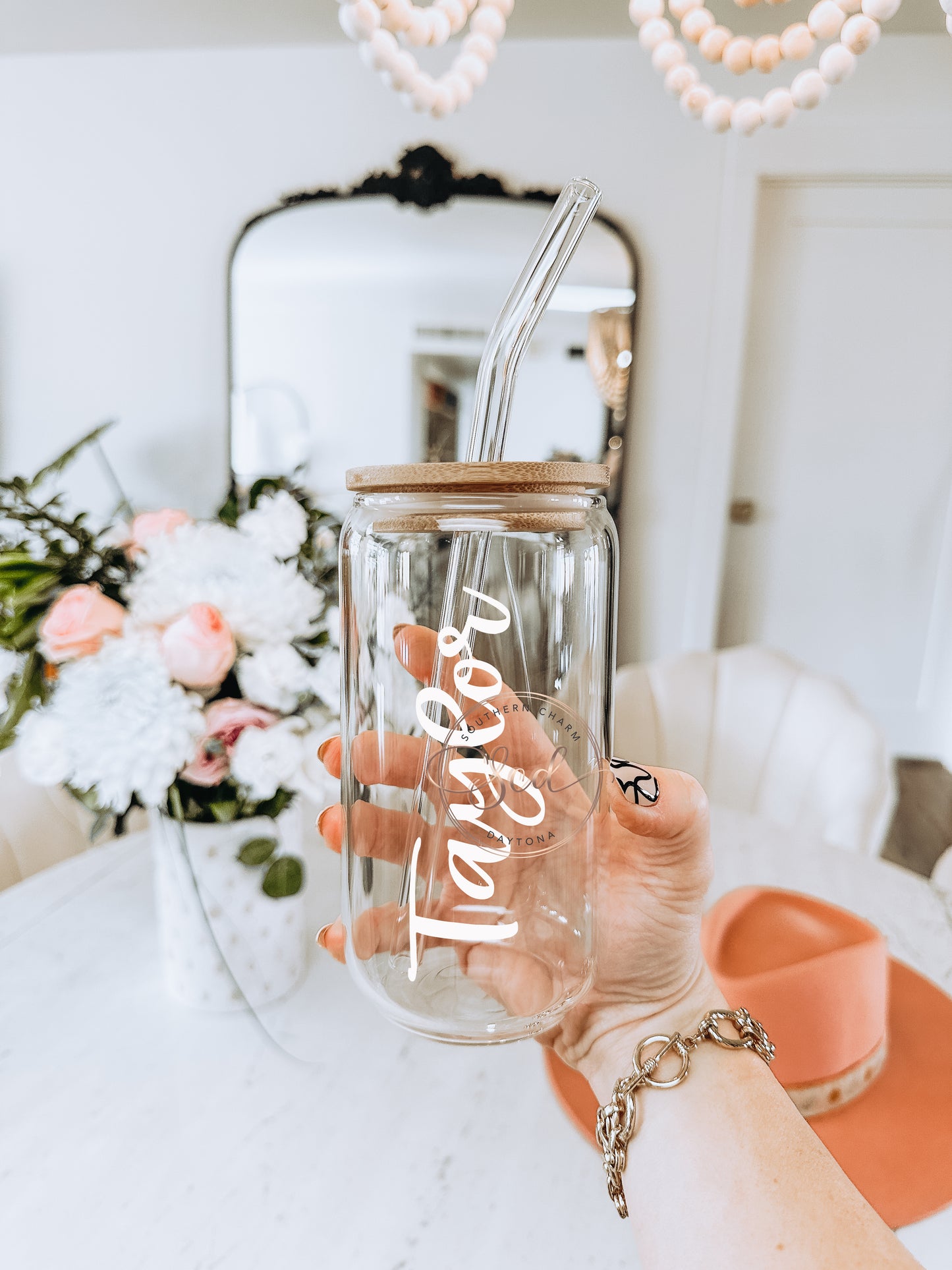 Personalized Beer Can Glass White Cursive