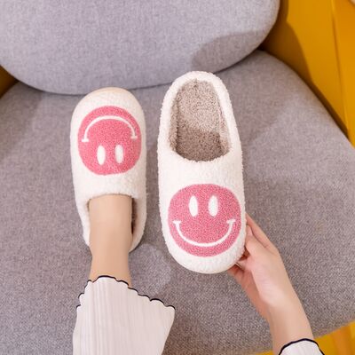 Smiley Face Slippers WHITE PINK