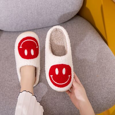 Smiley Face Cozy Slippers WHITE RED