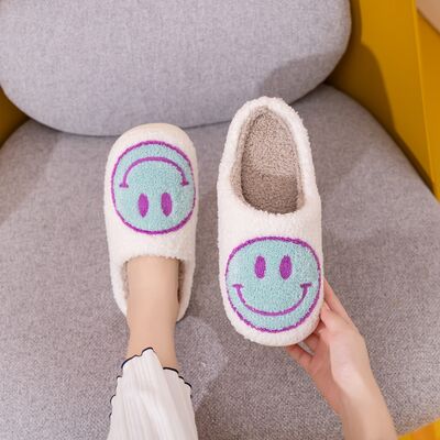 Smiley Face Slippers WHITE SKYBLUE