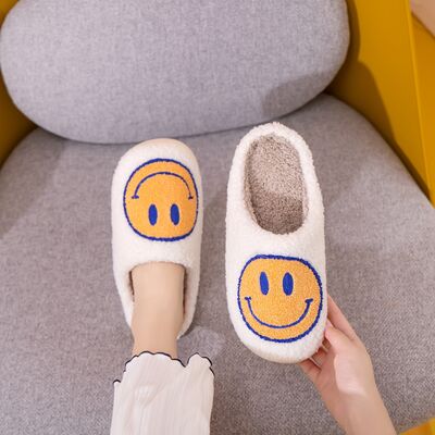 Smiley Face Slippers WHITE YELLOW BLUE