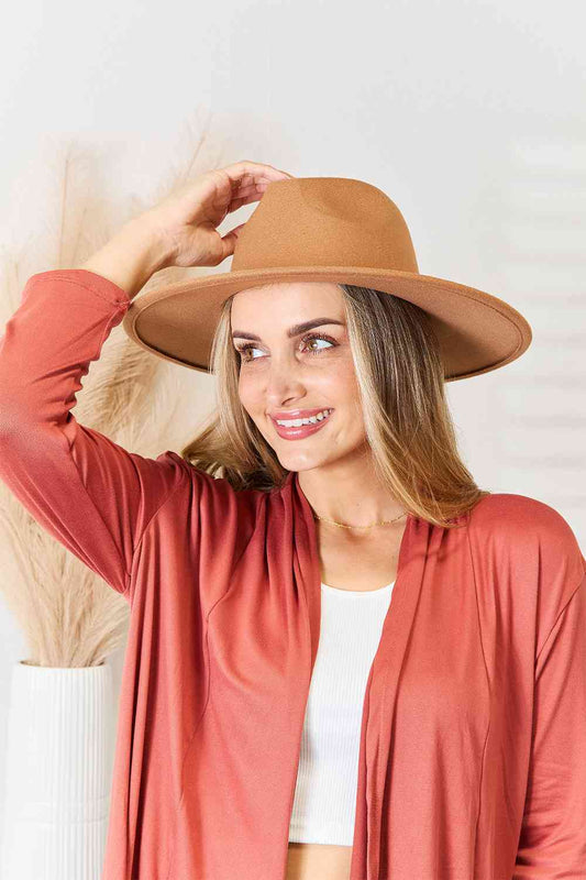 Flat Brim Fedora Fashion Hat Tan One Size