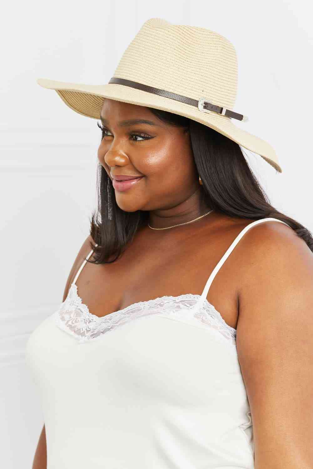 Boho Summer Straw Fedora Hat Ivory One Size