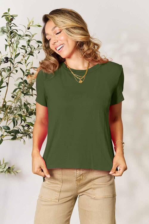 Round Neck Short Sleeve T-Shirt Moss