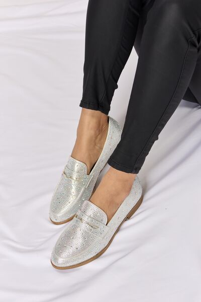 Rhinestone Point Toe Loafers SILVER