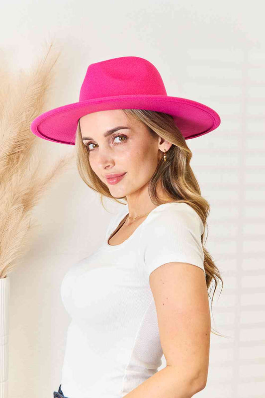 Flat Brim Fedora Fashion Hat Hot Pink One Size