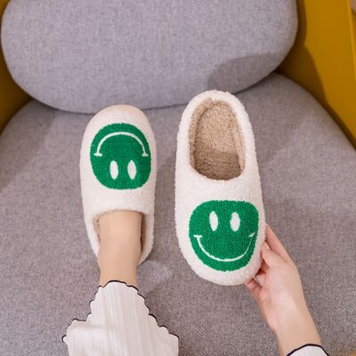 Smiley Face Slippers WHITE GREEN