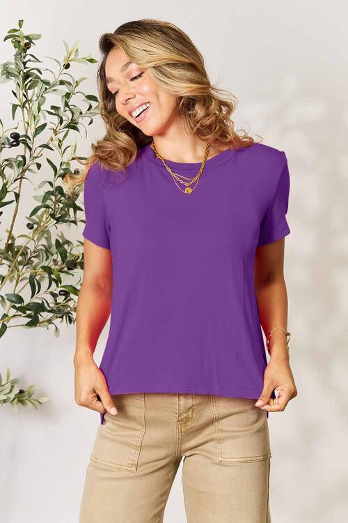 Round Neck Short Sleeve T-Shirt Purple