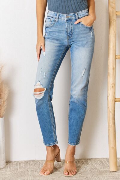 Kancan High Rise Distressed Slim Straight Jeans Medium