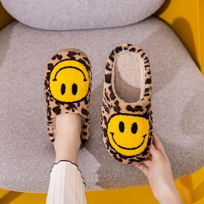 Smiley Face Leopard Slippers LEOPARD
