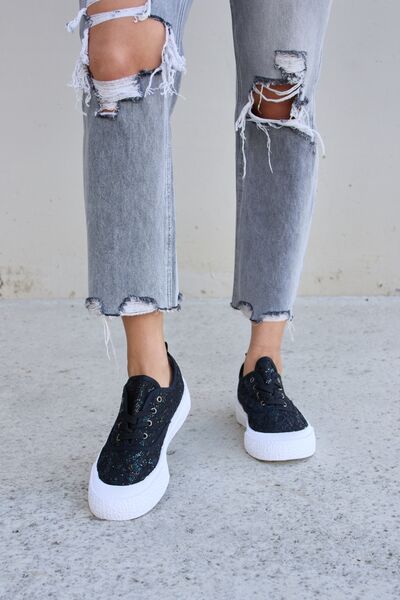 Sequin Lace-Up Platform Sneakers Black