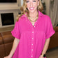 Gauze Button Down Babydoll Blouse in Hot Pink