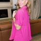 Gauze Button Down Babydoll Blouse in Hot Pink