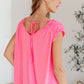 Ruched Cap Sleeve Top in Neon Pink