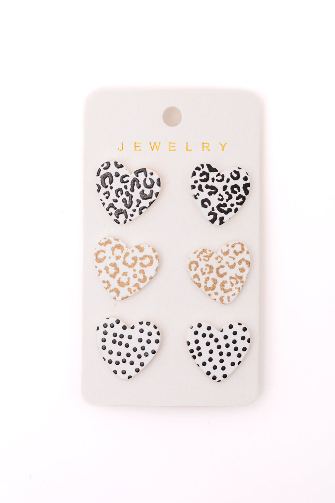 Triple Hearts Studs in Animal (Set of 3)