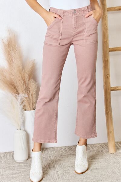 High Rise Ankle Flare Jeans Mauve