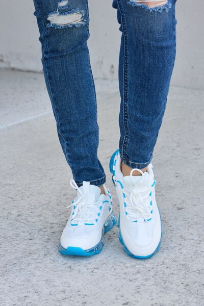 Lace-Up Air-Cushioned Athletic Shoes WHITE DK.BLU