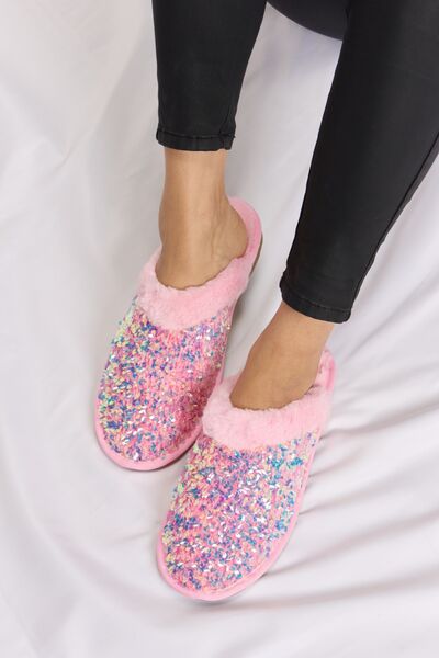 Sequin Plush Round Toe Slippers PINK